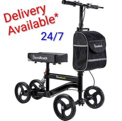 New Knee Scooter Ditch the Crutches, Comfy Seat, Foldable, Adjustable Height Seat & Handlebars, Lockable Brakes
