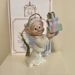 AUTH Lenox Ornament Disney Dopey's Holiday Surprise Dwarf with Present NIB+COA