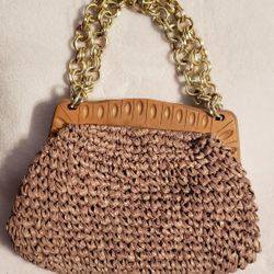  crochet handbag with gold chain handle by Morris Moskowitz 