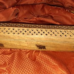 Coffin Syle Wooden Incense Burner with 3 Brass Elephants. For Sticks and Cones P1R030