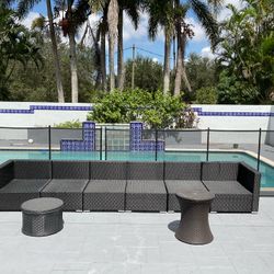 Outdoor Wicker Sectional Sofa Set with Side Tables