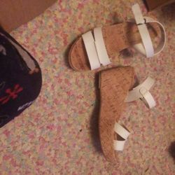 Cork Wedge White Sandle Size 7