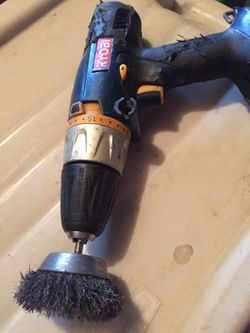 Ryobi drill with metal bristle attachment