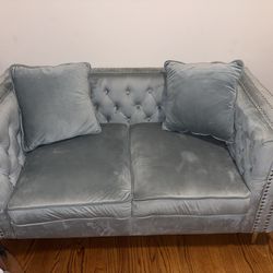 Small Velvet blue sofa