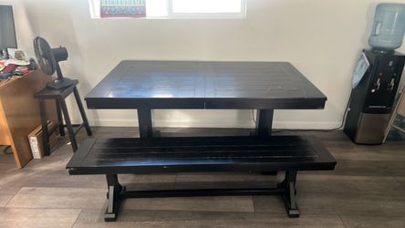 Black Wood Dining Table with Bench
