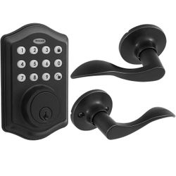 Honeywell Digital Deadbolt And Passage Lever Door Lock Matte Black