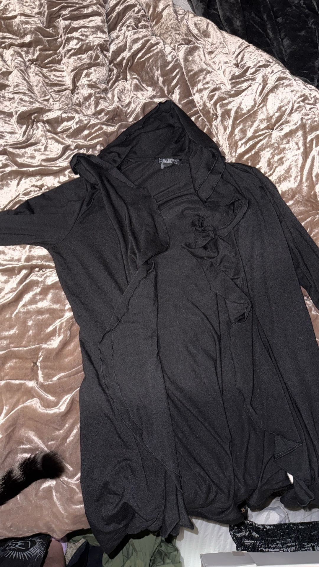 Boho Y2K Black Ruffled Cardigan – Size XS-S