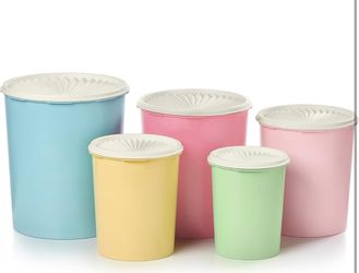 Tupperware Heritage 10-Piece Pastel Tall Canister Set (5 Containers+5 Lids)