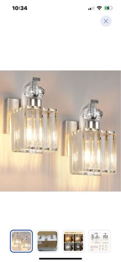 “ New”(2) pack crystal shade Nickel wall sconces