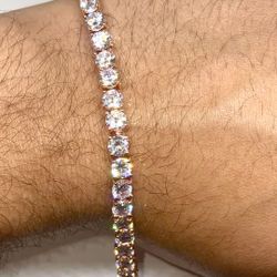 5MM ROSE GOLD PLATED BRASS TENNIS BRACELET ROUND CUT SIMULATED DIAMONDS LUXURY