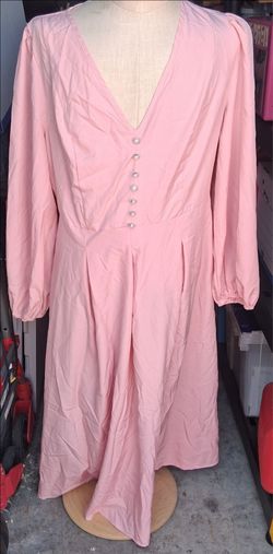 Pink Long‑Sleeve Button‑Front Dress – Size 1XL – Has Tear