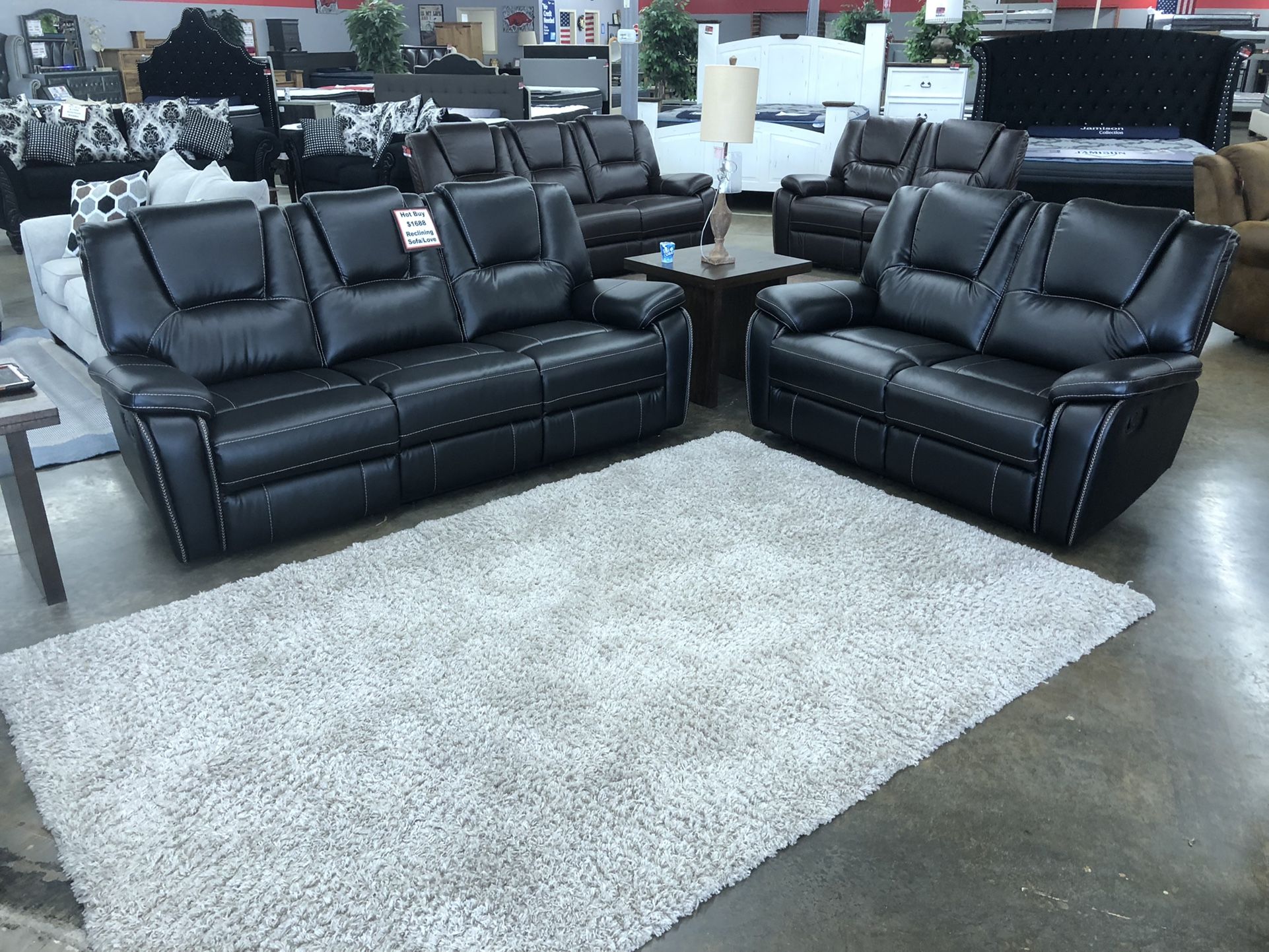 All Black Double Reclining Sofa And Love Seat Combo On Sale Now!! 