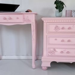 🌺 2 Drawers Pink Nightstand And Desk Set🌺