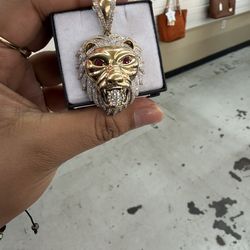 Lion head with red eyes