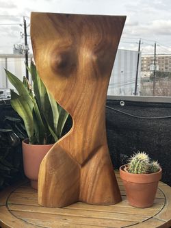 Hand-Carved Wooden Female Torso Sculpture