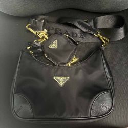 Black Canvas And Leather Crossbody Bag 