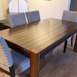  Solid Wood, Brown, Dining Table With Four Chairs