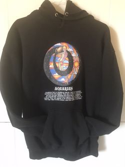 Unisex Black Long Sleeve Aquarius Zodiac Hooded Sweater