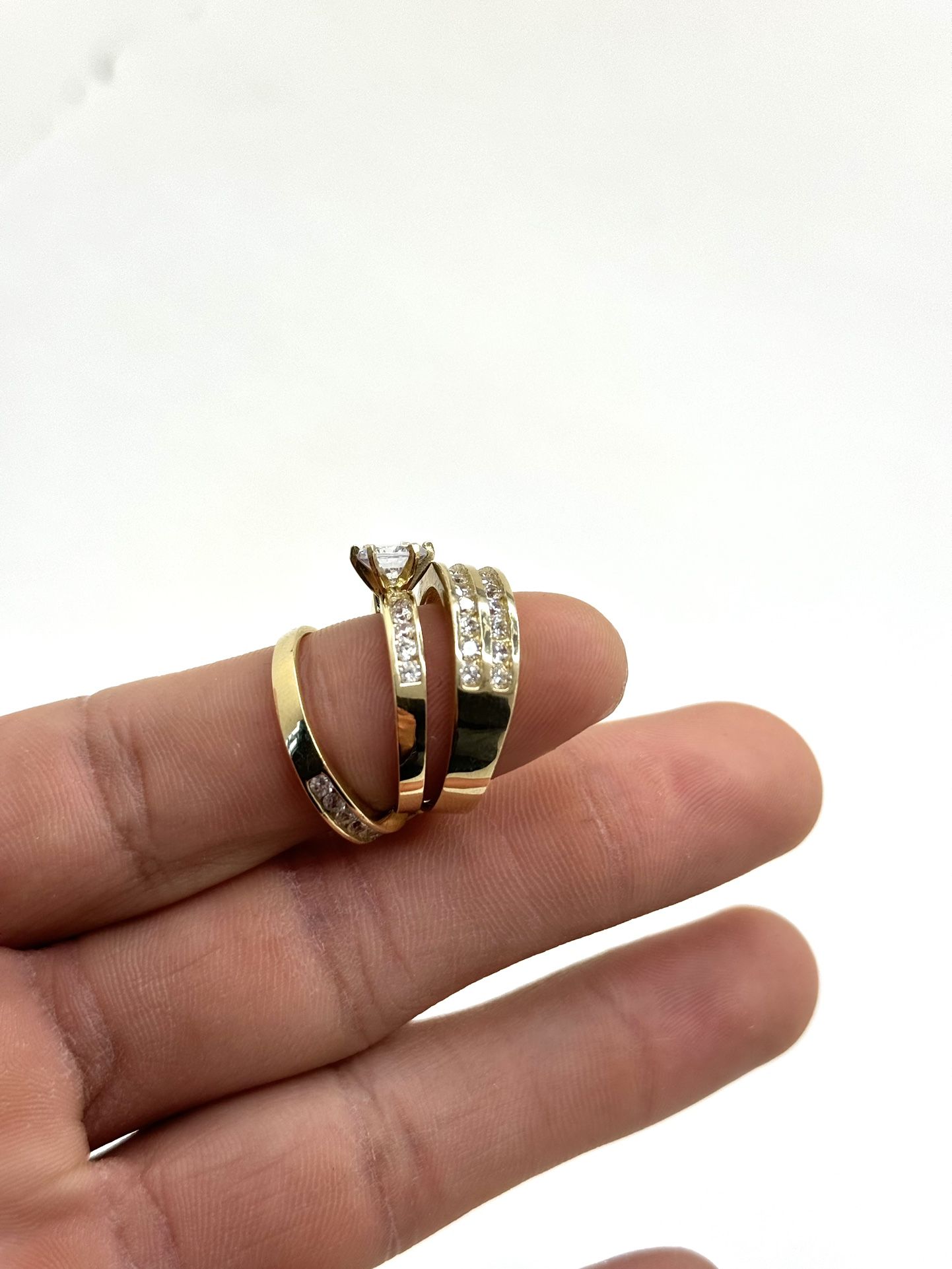 14K Gold Wedding & Engagement Ring Set β 3-Piece Combo with Cubic Zirconia