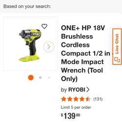 Ryobi One Plus Brushless 3/8 Impact Wrench (Tool Only)