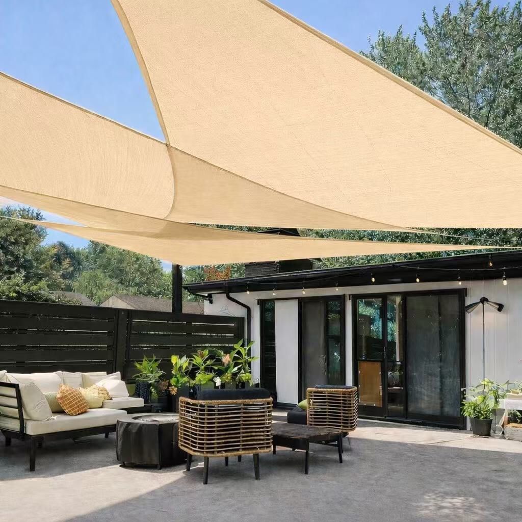 New In Box $15 Each 16x16x22.5 Feet Triangular Sun Shade Sail Patio Triangle Deck Cover Tan Color With Ropes Included D Rings on 3 Corner