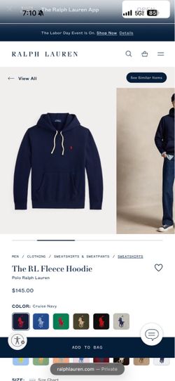 Polo Ralph Lauren Navy Hoodie Sweatshirt Medium