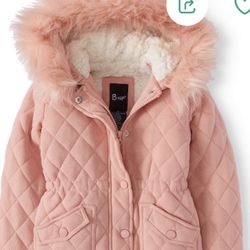 NWT Girls’  Faux Fur Hooded Puffer Jacket ,Very Nice and  Warm,  Blush Pink, Size 5         Only  $25