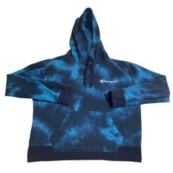 Champion Hoodie Women Medium Blue Tie Dye Sweatshirt Pullover Sweater Casual