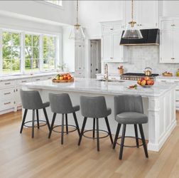 Set of 4 Modern Gray Swivel Counter Height Bar Stools – 26.2”