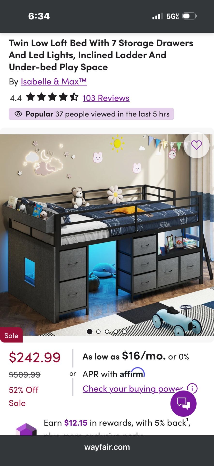 Low loft twin bed