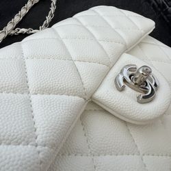 Chanel White Crossbody Bag Silver Hardware Purse