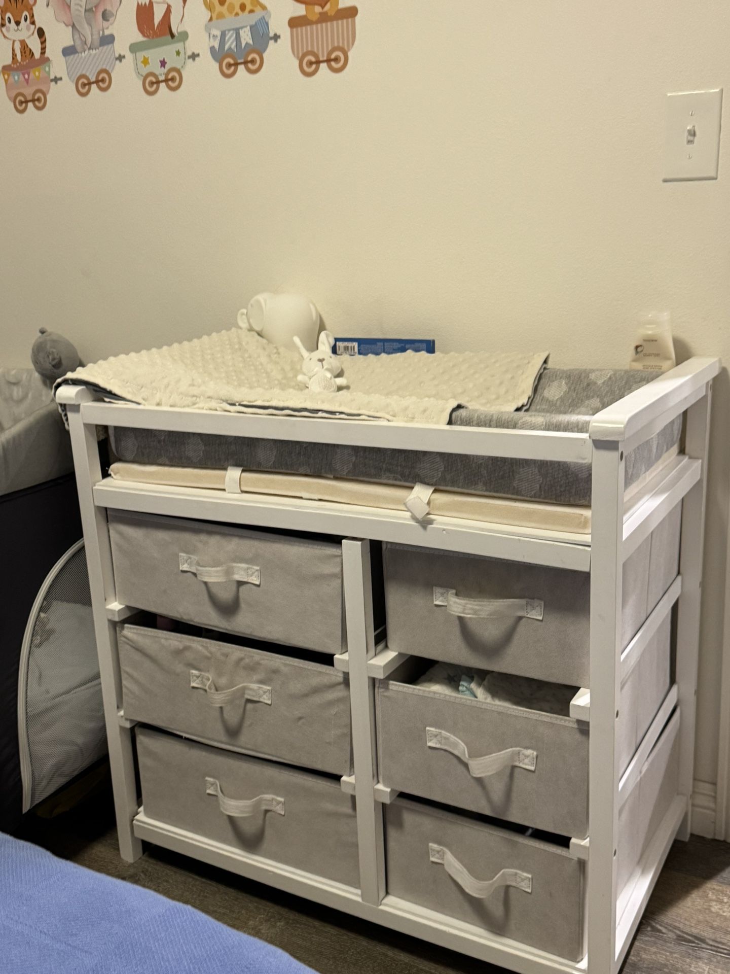 Modern Baby Changing Table - Diaper Station Organizer with 6 Storage Drawers