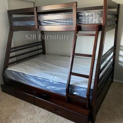 Twin Full Expresso Bunkbed With Ortho Mattress Included!!