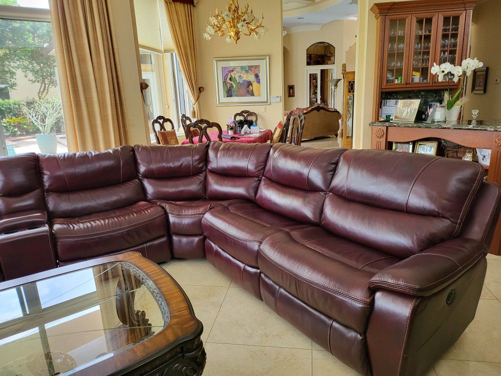 Burgundy Sectional With 3 Reclining Seats