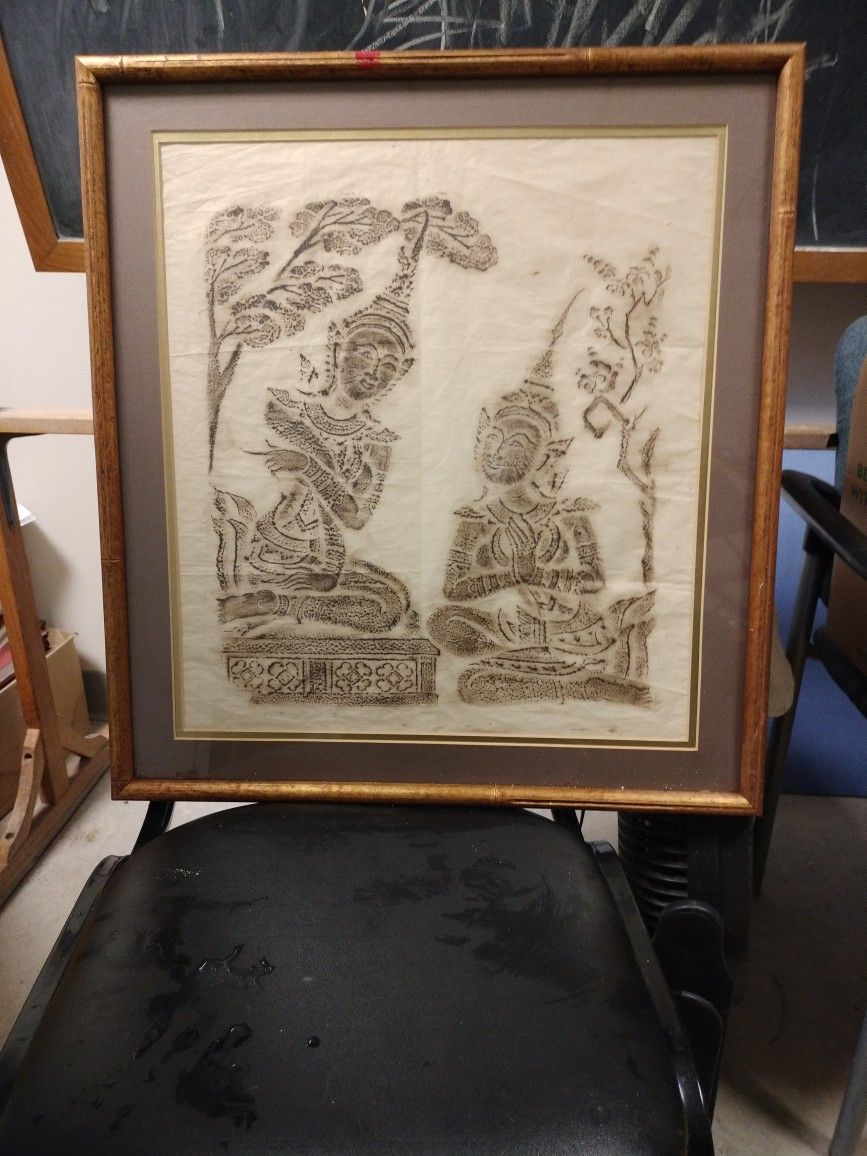 1960s Ramakien Thai Temple Rubbing Framed