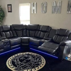 Electric Reclining Sectional Sofa with Cup Holder, Bluetooth and Speakers 