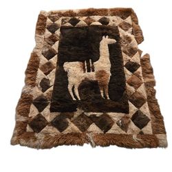Vintage Peruvian Alpaca Fur Rug 67x53 – Handmade Llama Hide Patchwork