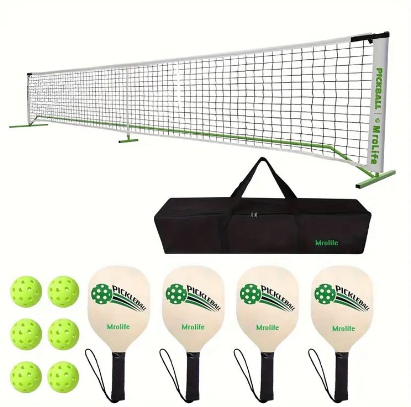 Pickleball Net + 4 Paddles + 6 Pickleballs