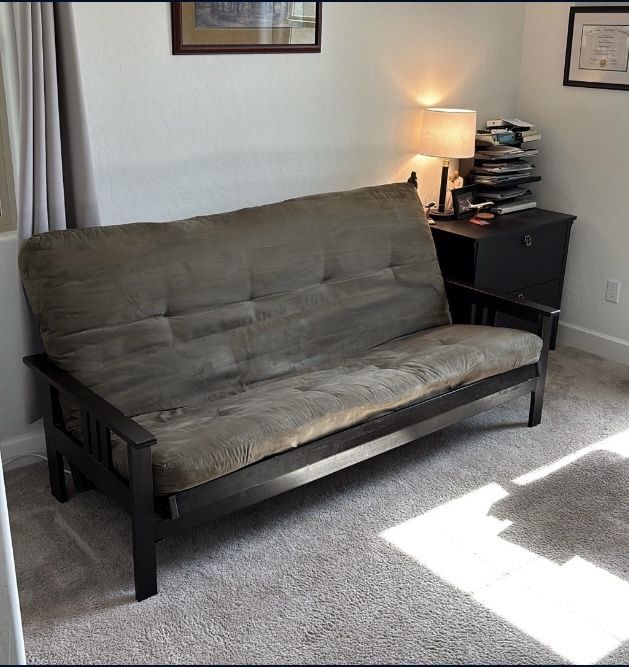 Futon-Walnut Frame with Sage Green Mattress