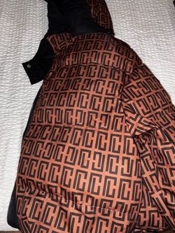 Monogram Print Puffer Jacket with Hood