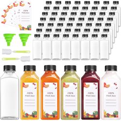 40 pcs 12oz Pcs Juice Bottles, Juice Bottle with Caps Reusable Empty Clear Bottles with Label, Funnel, Brush Bulk Beverage Containers for Juicing, Dri