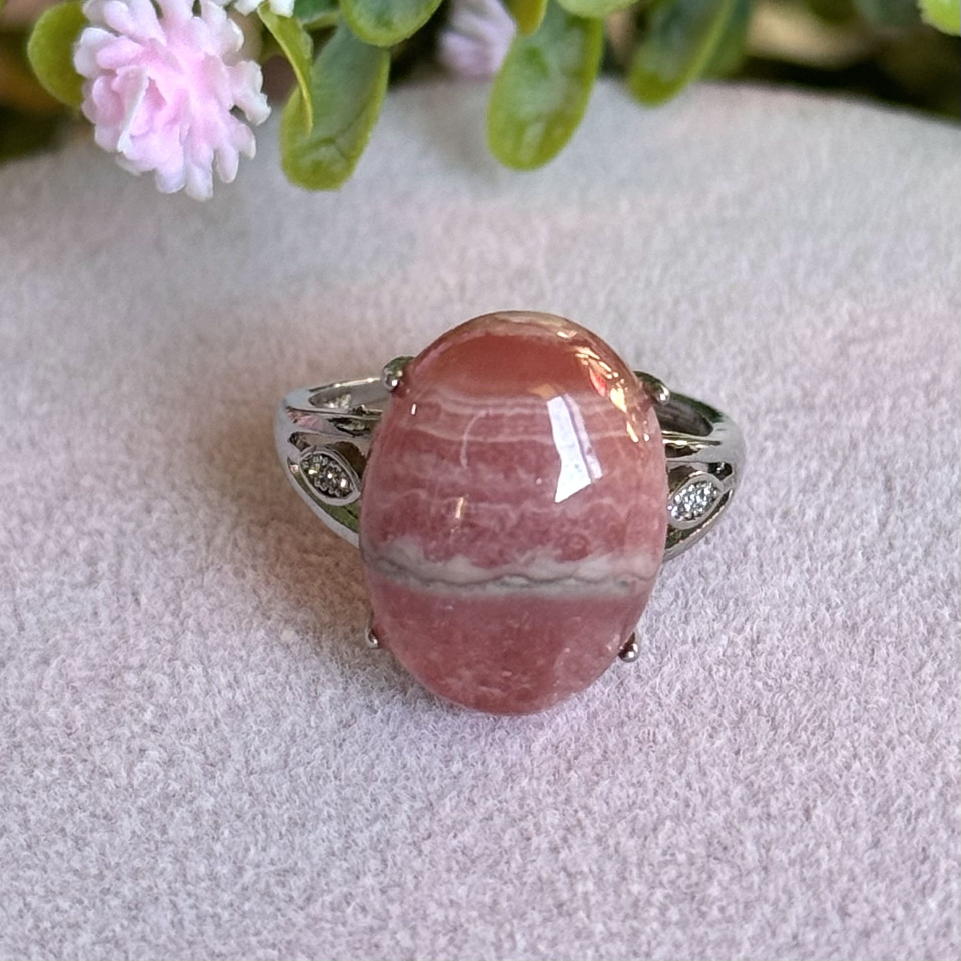 Rodochrosite Ring (Adjustable) Silver Mixed With Cupronickel