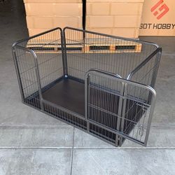 (New) $95 Pet Playpen Heavy-Duty Dog Kennel w/ Plastic Tray, 49x32x28 inches