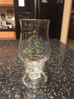 Spode Christmas tree Hurricane glass two piece candle holder