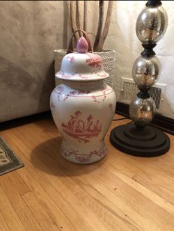 Huge Pink Antique Chinese China Urn Canister Ceramic