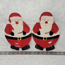 Set of 2 Santa Claus Holiday Candy Cookie Dessert Ceramic Trinket Candy Plate