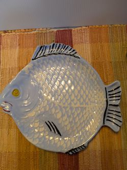 Vintage Portuguese ceramic fish-shaped serving platter