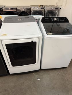 Samsung White Top-Load Washer + Gas Dryer Set - 355 / 413