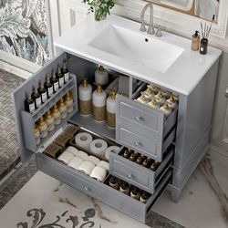 This is a LOVMOR 36-in Single Sink Bathroom Vanity (Model/SKU: N729P183735E, also listed via retailers like Lowe's and Bed Bath & Beyond).