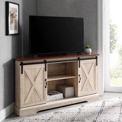 New Farmhouse Sliding Barn Door Corner TV Entertainment Stand
